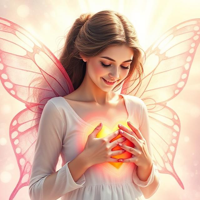 girl with butterfly wings realizing the power of her heart
