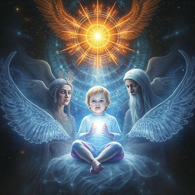 child with ancestors and guided by higher self